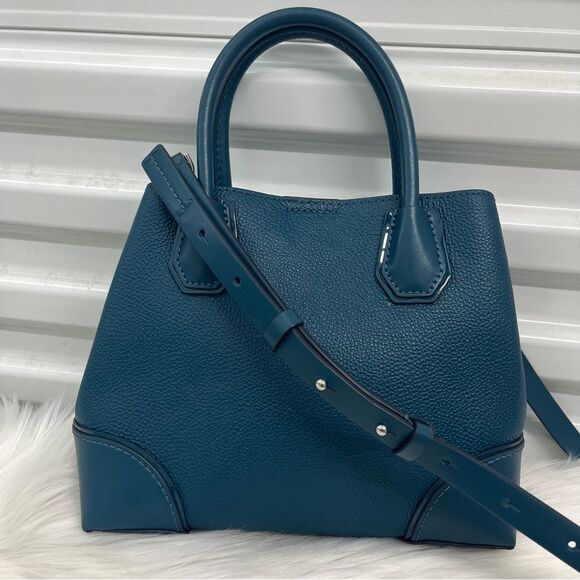 MICHAEL KORS Teal Mercer Leather Satchel Crossbody Handbag Selma Raven - Picture 9 of 13